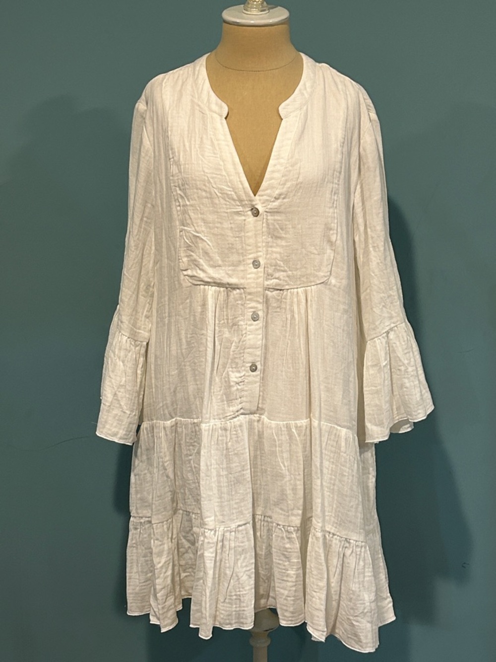 Faherty Kasey Dream Gauze Tiered Organic Cotton Minidress size Large White